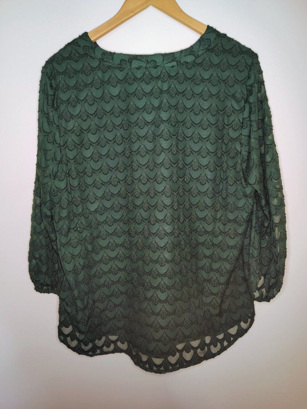 Croft and Barrow Forest Green Fairycore Lace V-Neck Blouse Fully Lined - Picture 2 of 3